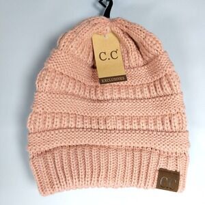 C.C Exclusives Chunky Knit Beanie Hat Blush Pink‎ Soft Acrylic New 8"x8"
